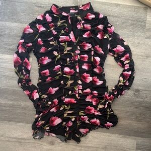 ASOS Design - Size U.S. 8  Flower Ruffled Long Sleeve Button Down Romper